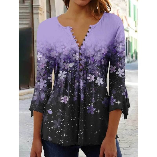 Women's Digital Printing V-neck Long-t-shirt $32.20 Dana Fashion Color: Q3WTXBA70OP030702 Size: L Women's clothing Product information: Sleeve type: regular sleeve Main fabric composition: Polyester Fiber Size: S,M,L Version: Loose Style type: fresh and s