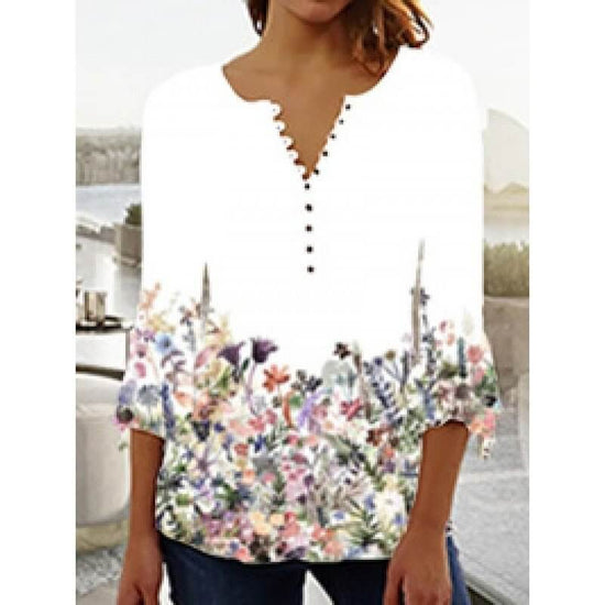 Women's Digital Printing V-neck Long-t-shirt $32.20 Dana Fashion Color: Q3WTXBA70OP022703 Size: L Women's clothing Product information: Sleeve type: regular sleeve Main fabric composition: Polyester Fiber Size: S,M,L Version: Loose Style type: fresh and s