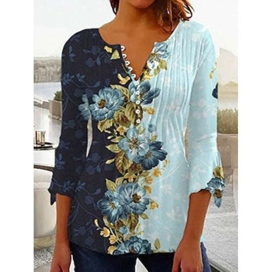 Women's Digital Printing V-neck Long-t-shirt $32.20 Dana Fashion Color: Q3WTXBA70OP022401 Size: L Women's clothing Product information: Sleeve type: regular sleeve Main fabric composition: Polyester Fiber Size: S,M,L Version: Loose Style type: fresh and s