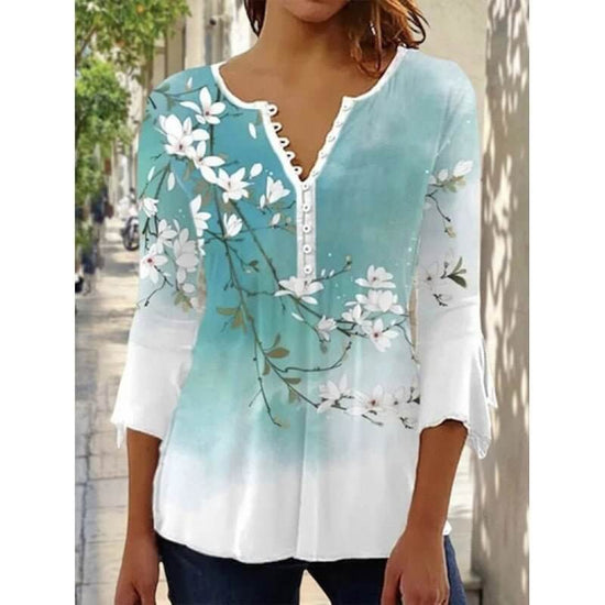Women's Digital Printing V-neck Long-t-shirt $32.20 Dana Fashion Color: Q3WTXBA70OP021308 Size: L Women's clothing Product information: Sleeve type: regular sleeve Main fabric composition: Polyester Fiber Size: S,M,L Version: Loose Style type: fresh and s