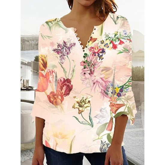 Women's Digital Printing V-neck Long-t-shirt $32.20 Dana Fashion Color: Q3WTXBA70OP021801 Size: L Women's clothing Product information: Sleeve type: regular sleeve Main fabric composition: Polyester Fiber Size: S,M,L Version: Loose Style type: fresh and s