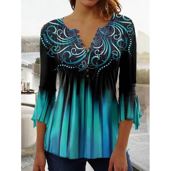 Women's Digital Printing V-neck Long-t-shirt $32.20 Dana Fashion Color: Q3WTXBA70OP112801 Size: L Women's clothing Product information: Sleeve type: regular sleeve Main fabric composition: Polyester Fiber Size: S,M,L Version: Loose Style type: fresh and s