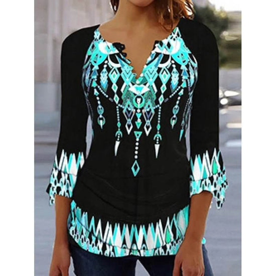 Women's Digital Printing V-neck Long-t-shirt $32.20 Dana Fashion Color: Q3WTXBA70OP022001 Size: L Women's clothing Product information: Sleeve type: regular sleeve Main fabric composition: Polyester Fiber Size: S,M,L Version: Loose Style type: fresh and s