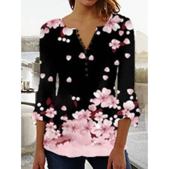 Women's Digital Printing V-neck Long-t-shirt $32.20 Dana Fashion Color: Q3WTXBA70OP022702 Size: L Women's clothing Product information: Sleeve type: regular sleeve Main fabric composition: Polyester Fiber Size: S,M,L Version: Loose Style type: fresh and s