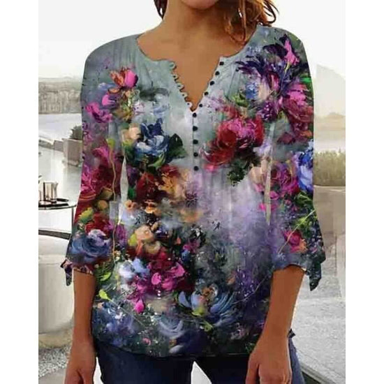 Women's Digital Printing V-neck Long-t-shirt $32.20 Dana Fashion Color: Q3WTXBA70OP013002 Size: L Women's clothing Product information: Sleeve type: regular sleeve Main fabric composition: Polyester Fiber Size: S,M,L Version: Loose Style type: fresh and s