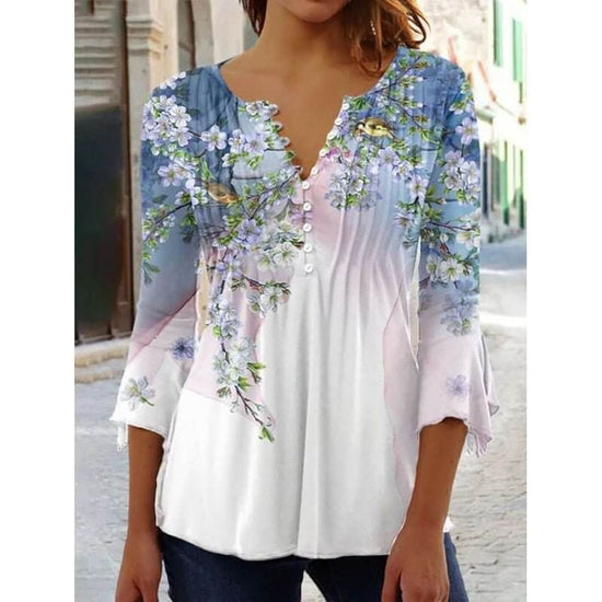 Women's Digital Printing V-neck Long-t-shirt $32.20 Dana Fashion Color: Q3WTXBA70OP031601 Size: L Women's clothing Product information: Sleeve type: regular sleeve Main fabric composition: Polyester Fiber Size: S,M,L Version: Loose Style type: fresh and s
