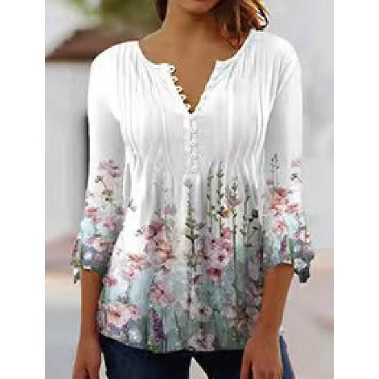 Women's Digital Printing V-neck Long-t-shirt $32.20 Dana Fashion Color: Q3WTXBA70OP0107002 Size: L Women's clothing Product information: Sleeve type: regular sleeve Main fabric composition: Polyester Fiber Size: S,M,L Version: Loose Style type: fresh and