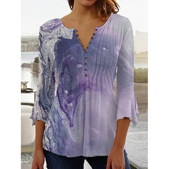 Women's Digital Printing V-neck Long-t-shirt $32.20 Dana Fashion Color: Q3WTXBA70OP021501 Size: L Women's clothing Product information: Sleeve type: regular sleeve Main fabric composition: Polyester Fiber Size: S,M,L Version: Loose Style type: fresh and s