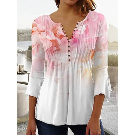 Women's Digital Printing V-neck Long-t-shirt $32.20 Dana Fashion Color: Q3WTXBA70OP012801 Size: L Women's clothing Product information: Sleeve type: regular sleeve Main fabric composition: Polyester Fiber Size: S,M,L Version: Loose Style type: fresh and s