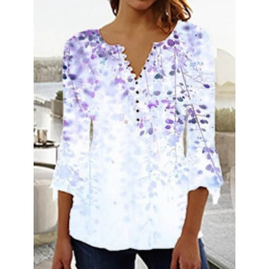 Women's Digital Printing V-neck Long-t-shirt $32.20 Dana Fashion Color: Q3WTXBA70OP022704 Size: L Women's clothing Product information: Sleeve type: regular sleeve Main fabric composition: Polyester Fiber Size: S,M,L Version: Loose Style type: fresh and s