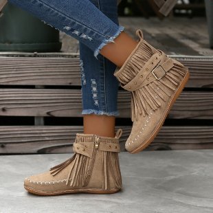 Women's Double-layer Tassel Flat Bottom Fleece-lined Boots $36.96 Dana Fashion Color: Beige Size: 36 Women's shoes Product information: Color: Black, creamy-white, dark brown Heel height: flat heel Heel shape: Wedge Size: 36,37,38,39,40,41,42,43 Sole mate
