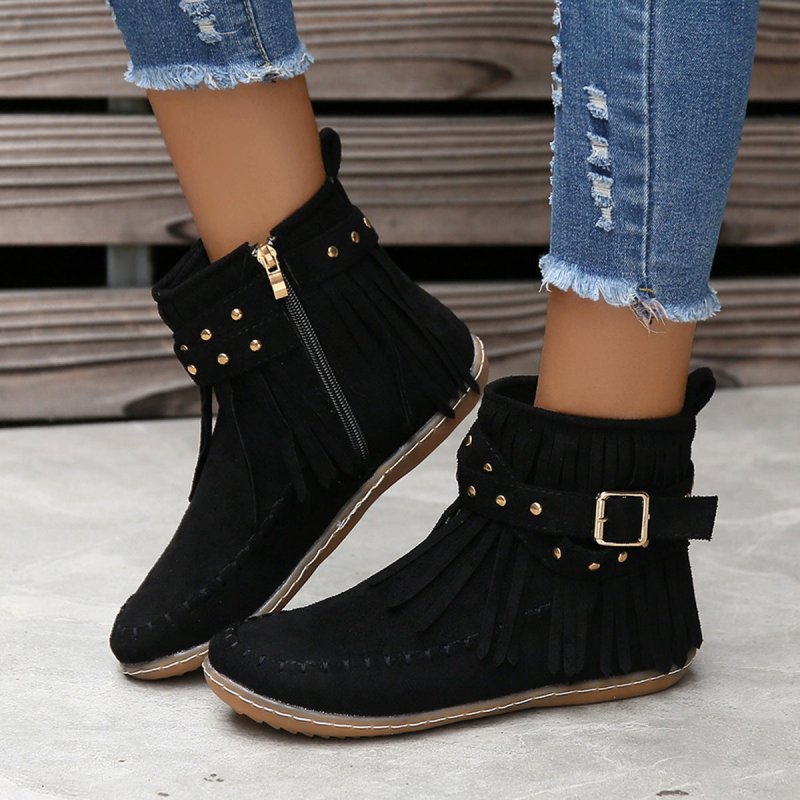Women's Double-layer Tassel Flat Bottom Fleece-lined Boots $36.96 Dana Fashion Color: Beige Size: 36 Women's shoes Product information: Color: Black, creamy-white, dark brown Heel height: flat heel Heel shape: Wedge Size: 36,37,38,39,40,41,42,43 Sole mate