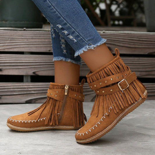 Women's Double - layer Tassel Flat Bottom Fleece - lined BootsDana FashionDana Fashion{{ product_title Women's shoes }} - Dana Fashion