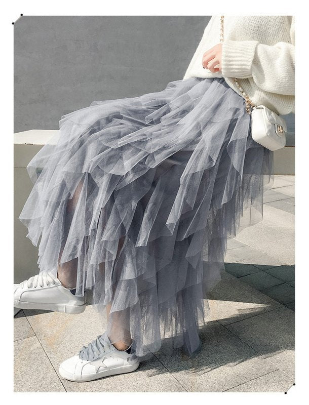 Women's Easy Matching Mesh Stitching Skirt $38.95 Dana Fashion Color: Gray Size: Average Size Women's clothing Product information: Pattern: solid color Skirt type: Dress Color: white, gray, black, pink, apricot, royal blue, rose red, khaki, brown, light