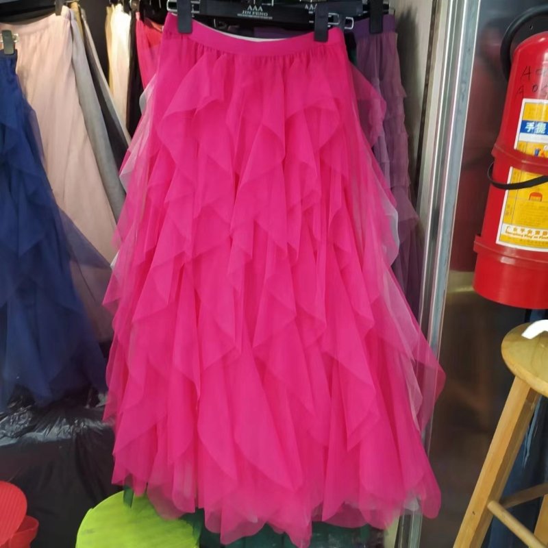 Women's Easy Matching Mesh Stitching Skirt $38.95 Dana Fashion Color: Rose Red Size: Average Size Women's clothing Product information: Pattern: solid color Skirt type: Dress Color: white, gray, black, pink, apricot, royal blue, rose red, khaki, brown, li