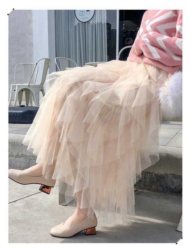 Women's Easy Matching Mesh Stitching Skirt $38.95 Dana Fashion Color: Apricot Size: Average Size Women's clothing Product information: Pattern: solid color Skirt type: Dress Color: white, gray, black, pink, apricot, royal blue, rose red, khaki, brown, lig