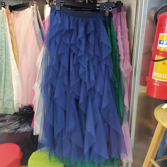 Women's Easy Matching Mesh Stitching Skirt $38.95 Dana Fashion Color: Sapphire Blue Size: Average Size Women's clothing Product information: Pattern: solid color Skirt type: Dress Color: white, gray, black, pink, apricot, royal blue, rose red, khaki, brow