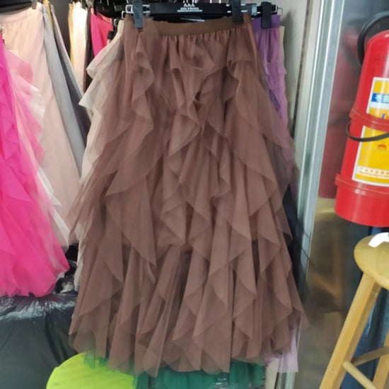 Women's Easy Matching Mesh Stitching Skirt $38.95 Dana Fashion Color: Brown Size: Average Size Women's clothing Product information: Pattern: solid color Skirt type: Dress Color: white, gray, black, pink, apricot, royal blue, rose red, khaki, brown, light