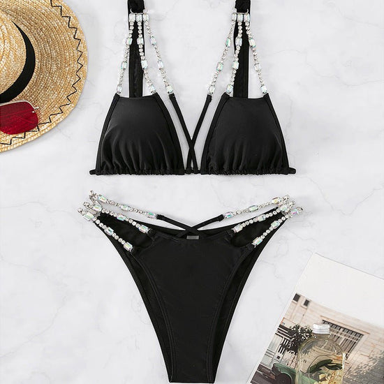 Women's Fashion Bikini Summer Swimwear $47.05 Dana Fashion Color: Black Size: L Women's clothing Product Information: Applicable gender: female Pattern style: solid color, high waist, sexy, backless, European and American Fabric composition: nylon Color: