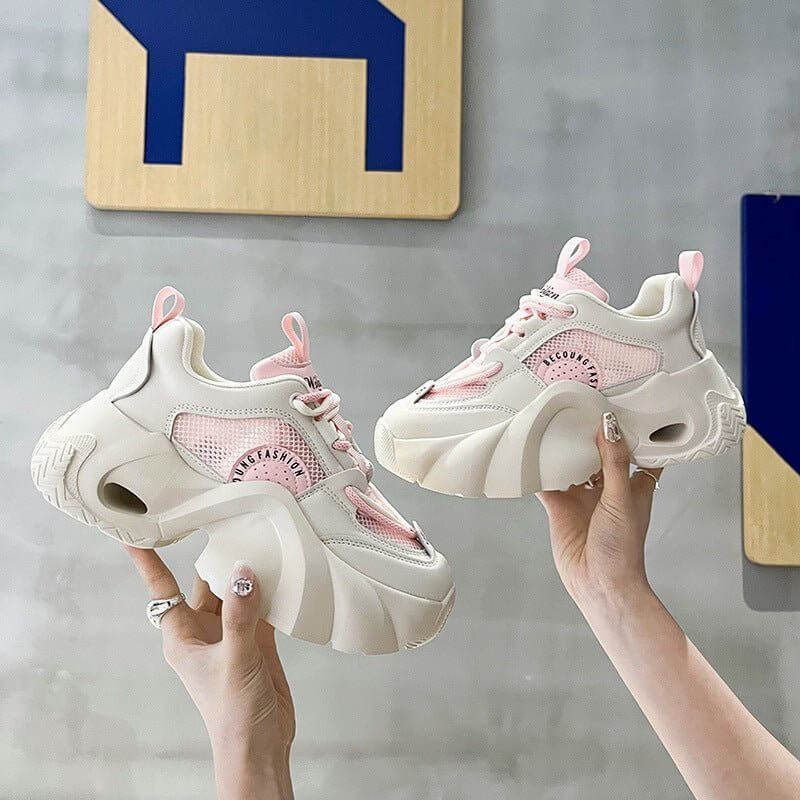 Women's Fashion Casual Thick Bottom Breathable Sneakers $60.50 Dana Fashion Color: Pink size: 35 Women's shoes Product information: Lining material: Mesh Color: pink, black, beige Heel height: mid heel (3-5CM) Size: 35, 36, 37, 38, 39, 40 Sole craft: visc