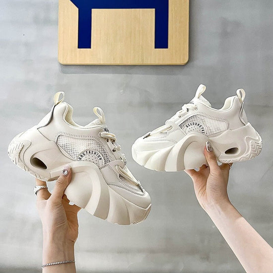 Women's Fashion Casual Thick Bottom Breathable Sneakers $60.50 Dana Fashion Color: Beige size: 35 Women's shoes Product information: Lining material: Mesh Color: pink, black, beige Heel height: mid heel (3-5CM) Size: 35, 36, 37, 38, 39, 40 Sole craft: vis