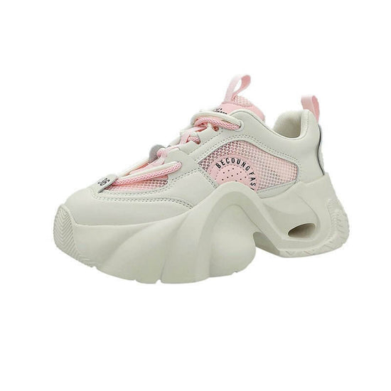 Women's Fashion Casual Thick Bottom Breathable Sneakers $60.50 Dana Fashion Color: Beige size: 35 Women's shoes Product information: Lining material: Mesh Color: pink, black, beige Heel height: mid heel (3-5CM) Size: 35, 36, 37, 38, 39, 40 Sole craft: vis