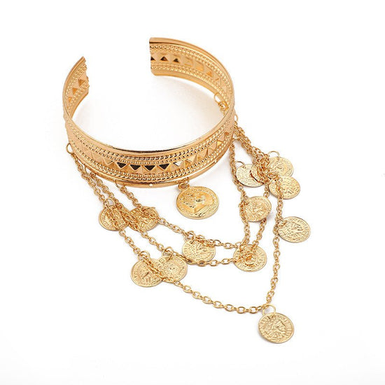Women's Fashion Metal Coin Tassel Arm Chain $11.55 Dana Fashion Color: Gold Women's Accessories Product information: Color: white, gold Style: Women's Function: Decoration Material: Metal Shape: Wave Packing list: Arm bracelet *1 Product Image: