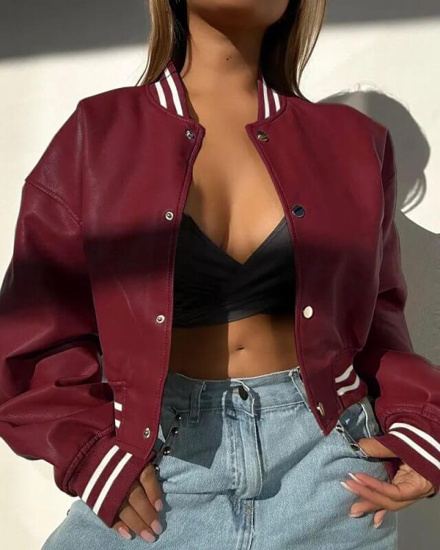Women's Fashion Motorcycle Fashion PU Leather Coat $39.50 Dana Fashion Color: Wine Red Size: 2XL Women's clothing Product information: Color: khaki, wine red, blue, dark brown, black Size: S,M,L,XL,2XL Sleeve type: Lantern sleeve Material: PU Applicable G