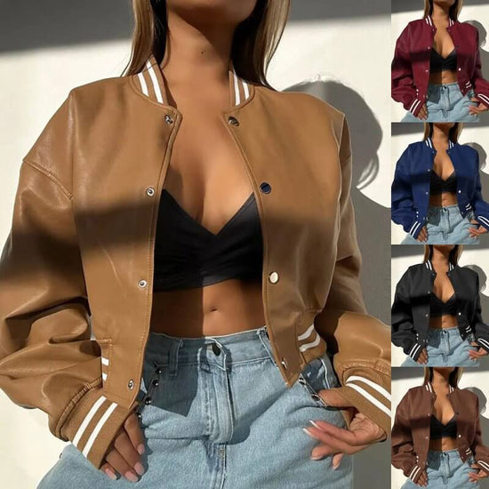 Women's Fashion Motorcycle Fashion PU Leather Coat $39.50 Dana Fashion Color: Black Size: 2XL Women's clothing Product information: Color: khaki, wine red, blue, dark brown, black Size: S,M,L,XL,2XL Sleeve type: Lantern sleeve Material: PU Applicable Gend
