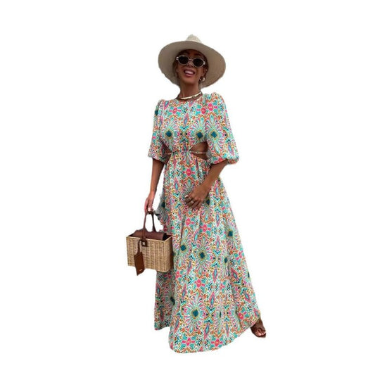 Women's Fashion Multi-color Printing Casual Dress $37.50 Dana Fashion Color: Blue Pattern Size: L Women's clothing Product information: Pattern: Flowers Color: yellow flowers, blue pattern Waist type: high waist Size: S,M,L,XL,XXL Style type: temperament