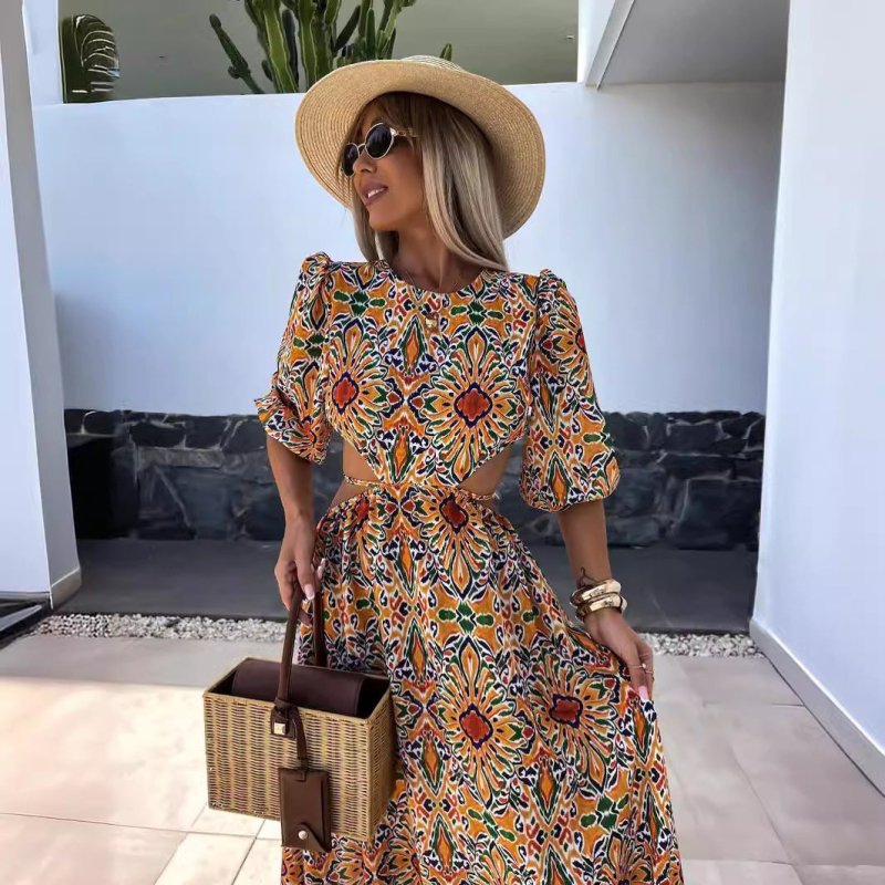 Women's Fashion Multi-color Printing Casual Dress $37.50 Dana Fashion Color: Blue Pattern Size: L Women's clothing Product information: Pattern: Flowers Color: yellow flowers, blue pattern Waist type: high waist Size: S,M,L,XL,XXL Style type: temperament