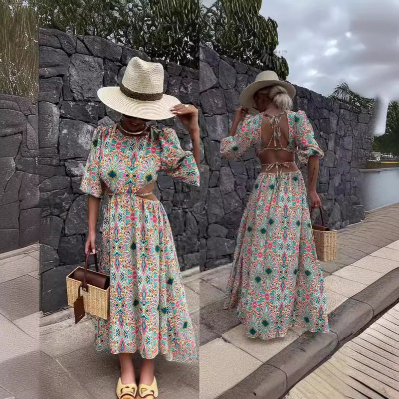 Women's Fashion Multi-color Printing Casual Dress $37.50 Dana Fashion Color: Blue Pattern Size: L Women's clothing Product information: Pattern: Flowers Color: yellow flowers, blue pattern Waist type: high waist Size: S,M,L,XL,XXL Style type: temperament