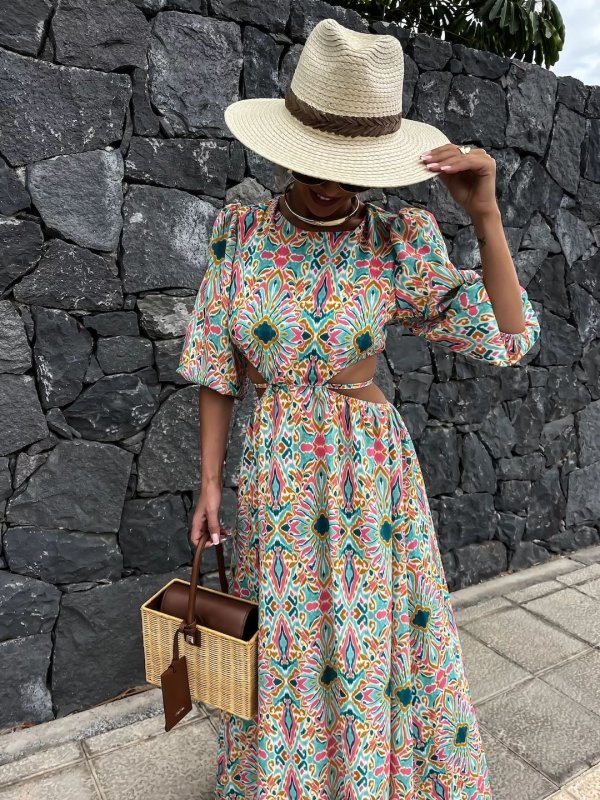 Women's Fashion Multi-color Printing Casual Dress $37.50 Dana Fashion Color: Blue Pattern Size: L Women's clothing Product information: Pattern: Flowers Color: yellow flowers, blue pattern Waist type: high waist Size: S,M,L,XL,XXL Style type: temperament