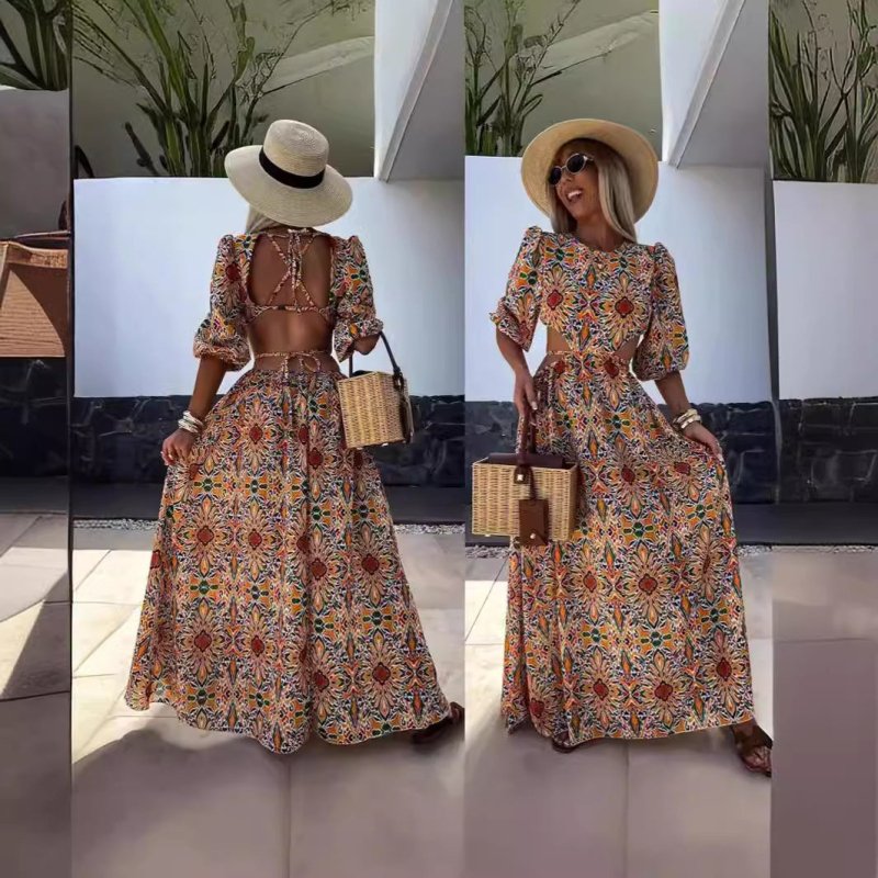 Women's Fashion Multi-color Printing Casual Dress $37.50 Dana Fashion Color: Blue Pattern Size: L Women's clothing Product information: Pattern: Flowers Color: yellow flowers, blue pattern Waist type: high waist Size: S,M,L,XL,XXL Style type: temperament