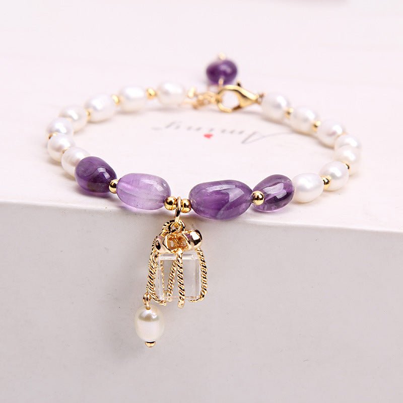 Women's Fashion Personalized Natural Pearl Bracelet $19.00 Dana Fashion Color: Purple Crystal Women's Accessories Product information: Color: Strawberry quartz natural freshwater pearl, green ghost natural freshwater pearl, purple crystal natural freshwat