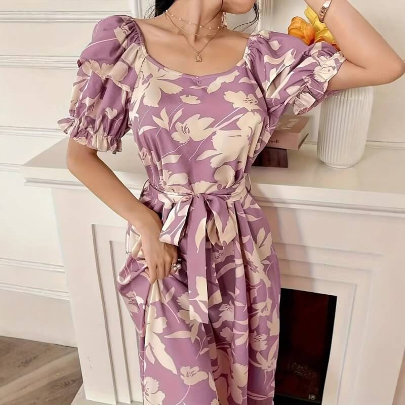 Women's Fashion Printed Lace-up Dress $33.90 Dana Fashion Color: Purple Size: L Women's clothing Product information: Pattern: Printing Color: purple Waist type: high waist Size: S,M,L,XL Combination form: Single piece Popular elements: lace-up Fabric nam