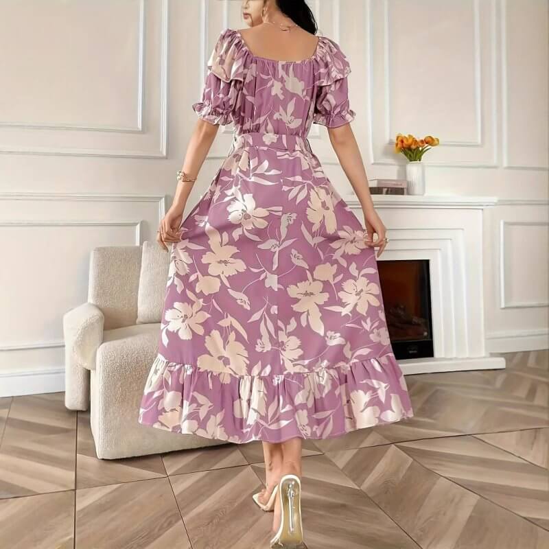 Women's Fashion Printed Lace-up Dress $33.90 Dana Fashion Color: Purple Size: L Women's clothing Product information: Pattern: Printing Color: purple Waist type: high waist Size: S,M,L,XL Combination form: Single piece Popular elements: lace-up Fabric nam