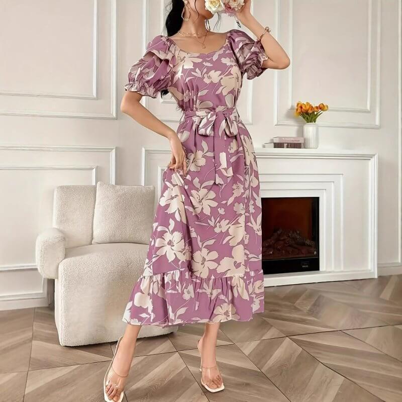 Women's Fashion Printed Lace-up Dress $33.90 Dana Fashion Color: Purple Size: L Women's clothing Product information: Pattern: Printing Color: purple Waist type: high waist Size: S,M,L,XL Combination form: Single piece Popular elements: lace-up Fabric nam