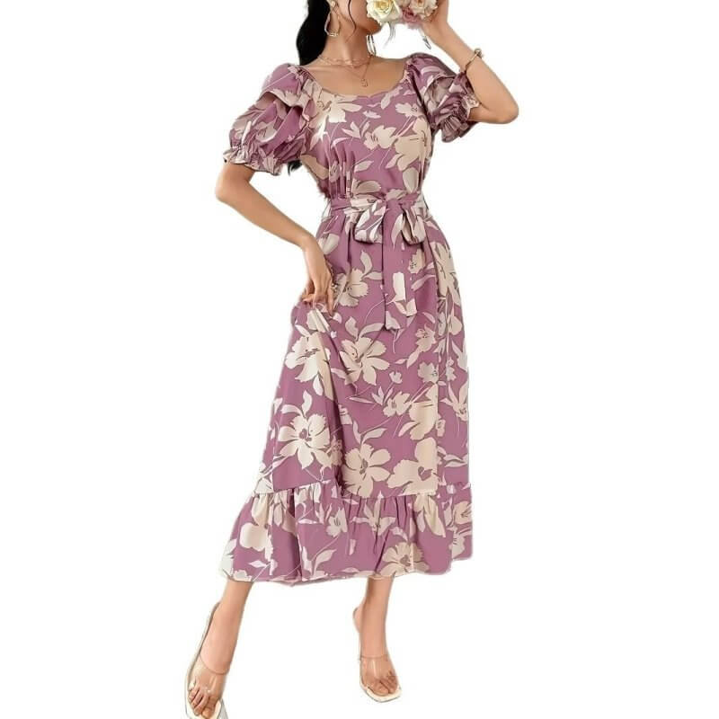 Women's Fashion Printed Lace-up Dress $33.90 Dana Fashion Color: Purple Size: L Women's clothing Product information: Pattern: Printing Color: purple Waist type: high waist Size: S,M,L,XL Combination form: Single piece Popular elements: lace-up Fabric nam