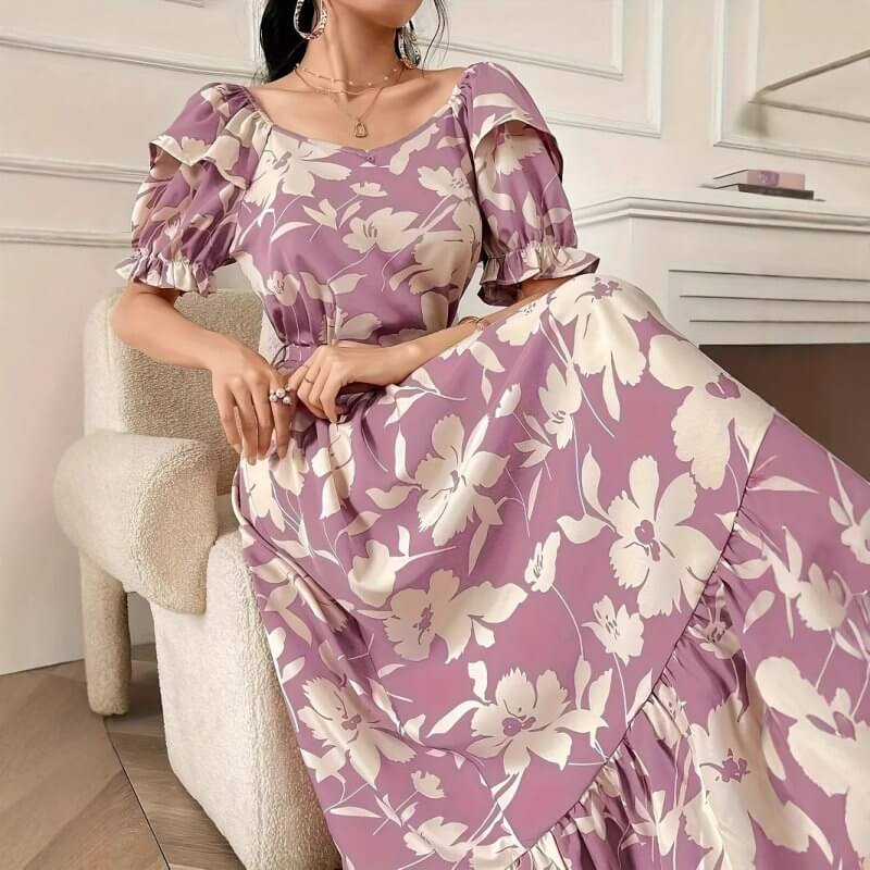 Women's Fashion Printed Lace-up Dress $33.90 Dana Fashion Color: Purple Size: L Women's clothing Product information: Pattern: Printing Color: purple Waist type: high waist Size: S,M,L,XL Combination form: Single piece Popular elements: lace-up Fabric nam