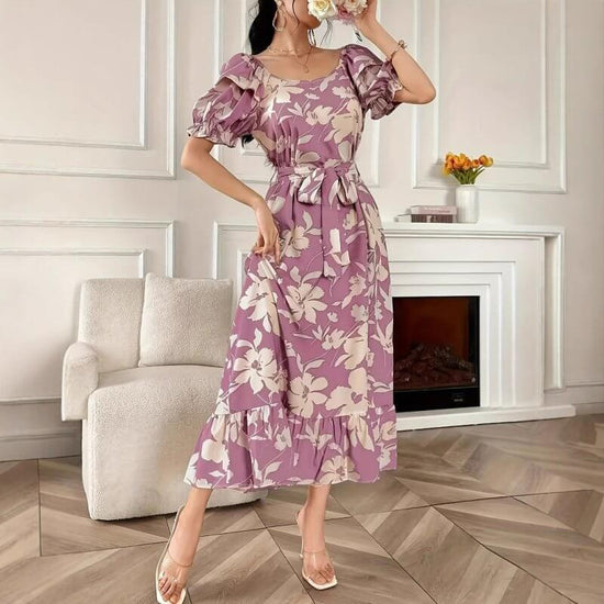 Women's Fashion Printed Lace-up Dress $33.90 Dana Fashion Color: Purple Size: L Women's clothing Product information: Pattern: Printing Color: purple Waist type: high waist Size: S,M,L,XL Combination form: Single piece Popular elements: lace-up Fabric nam