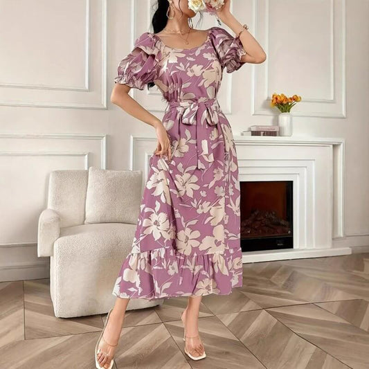 Women's Fashion Printed Lace-up Dress $33.90 Dana Fashion Color: Purple Size: L Women's clothing Product information: Pattern: Printing Color: purple Waist type: high waist Size: S,M,L,XL Combination form: Single piece Popular elements: lace-up Fabric nam