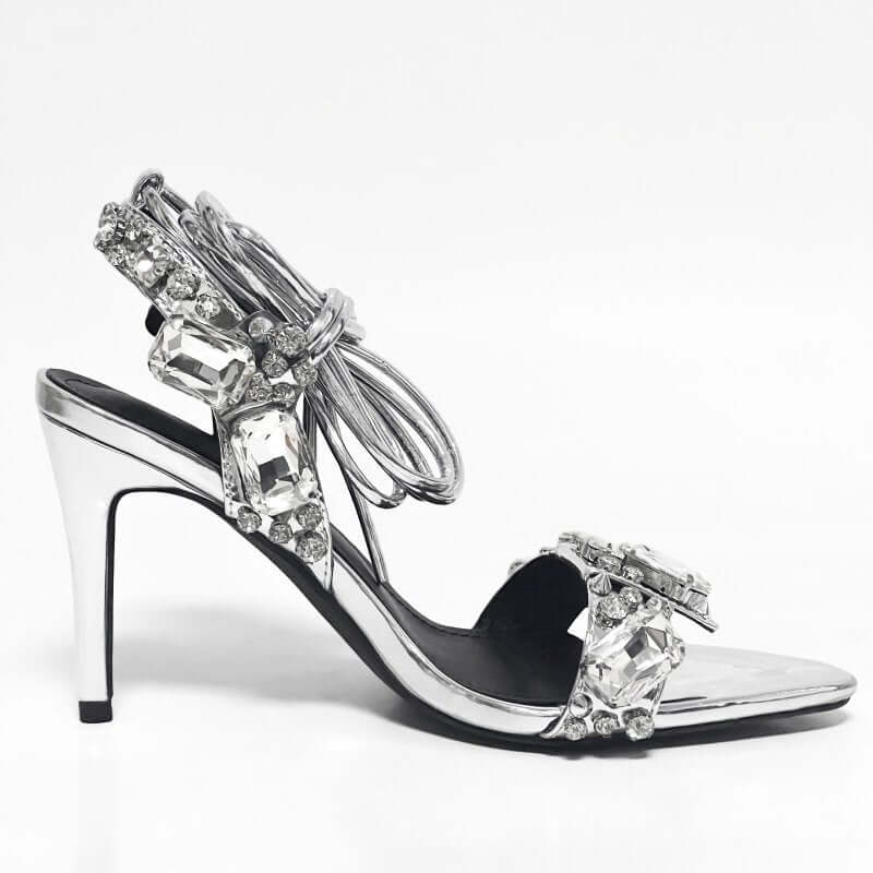 Women's Fashion Rivet Rhinestone Stiletto Heels $65.50 Dana Fashion Color: Silver 8.5cm Size: 35 Women's shoes Product information: Scaffolding shape: square head Color: Gold 11cm, purple 11cm, Green 11cm, silver 11cm, gold 8.5cm, purple 8.5cm, Green 8.5c