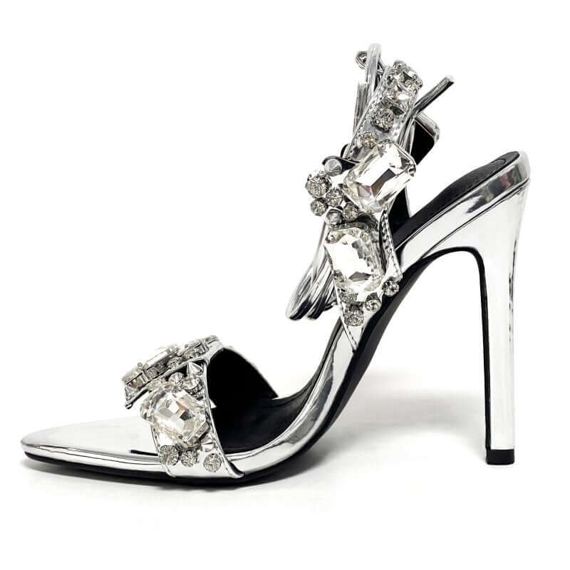 Women's Fashion Rivet Rhinestone Stiletto Heels $65.50 Dana Fashion Color: Silver 11cm Size: 35 Women's shoes Product information: Scaffolding shape: square head Color: Gold 11cm, purple 11cm, Green 11cm, silver 11cm, gold 8.5cm, purple 8.5cm, Green 8.5cm