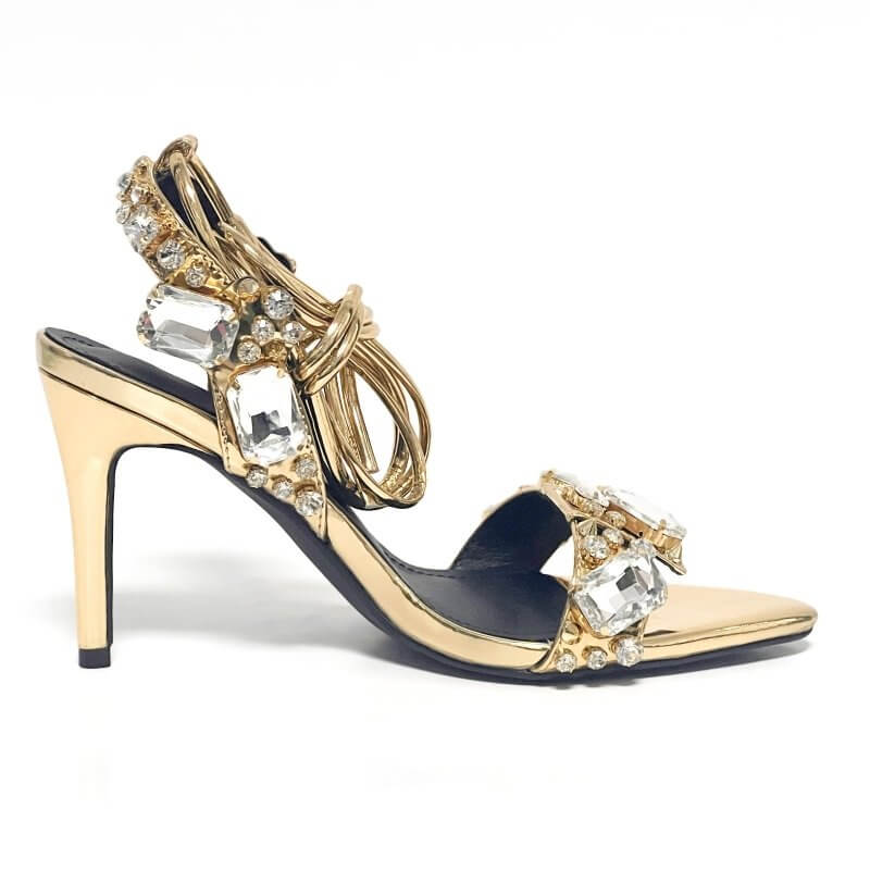 Women's Fashion Rivet Rhinestone Stiletto Heels $65.50 Dana Fashion Color: Golden 8.5cm Size: 35 Women's shoes Product information: Scaffolding shape: square head Color: Gold 11cm, purple 11cm, Green 11cm, silver 11cm, gold 8.5cm, purple 8.5cm, Green 8.5c