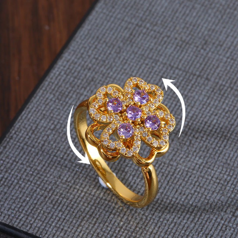 Women's Fashion Rotatable Purple Diamond Ring $15.50 Dana Fashion Color: J1560Purple Women's Accessories Product information: Type: Ring Color: J1560-Purple Applicable population: Female Material: Copper Shape: Flower Style: Natural Packing list: Ring *1
