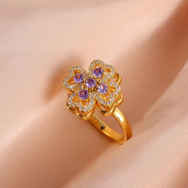 Women's Fashion Rotatable Purple Diamond Ring $15.50 Dana Fashion Color: J1560Purple Women's Accessories Product information: Type: Ring Color: J1560-Purple Applicable population: Female Material: Copper Shape: Flower Style: Natural Packing list: Ring *1