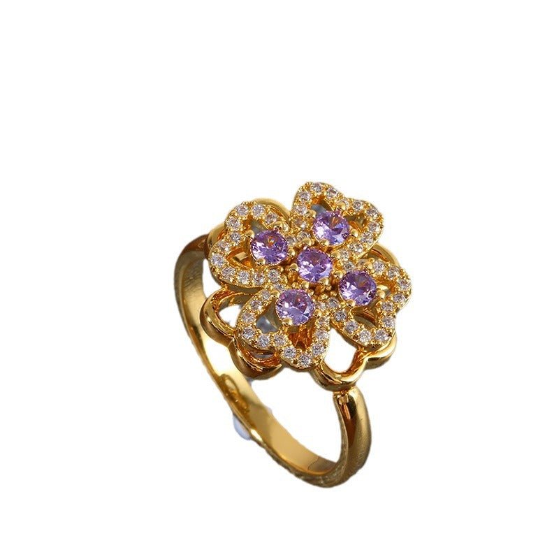 Women's Fashion Rotatable Purple Diamond Ring $15.50 Dana Fashion Color: J1560Purple Women's Accessories Product information: Type: Ring Color: J1560-Purple Applicable population: Female Material: Copper Shape: Flower Style: Natural Packing list: Ring *1