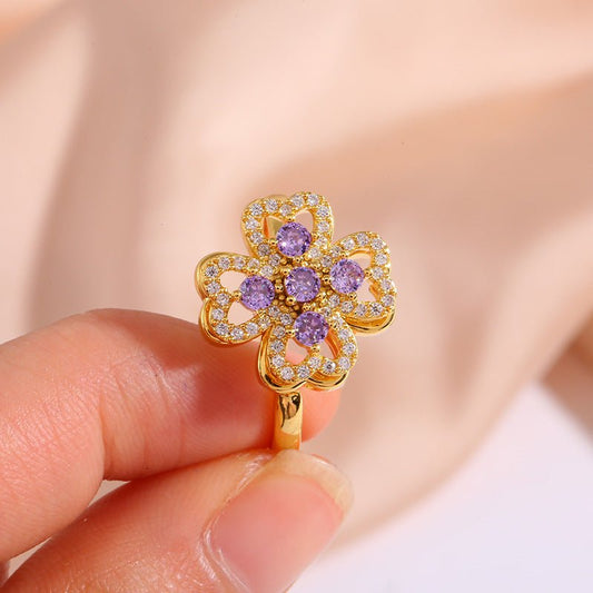 Women's Fashion Rotatable Purple Diamond Ring $15.50 Dana Fashion Color: J1560Purple Women's Accessories Product information: Type: Ring Color: J1560-Purple Applicable population: Female Material: Copper Shape: Flower Style: Natural Packing list: Ring *1