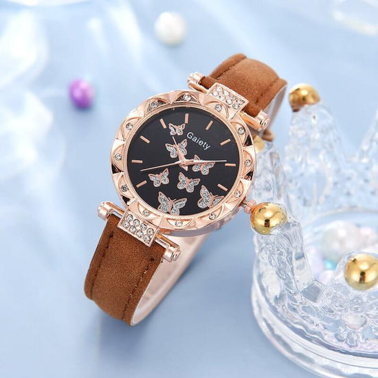 Women's Fashion Simple Butterfly Digital Belt Watch $9.45 Dana Fashion Color: Brown Women's Accessories Product information: Color: black, brown, pink, red, beige black butterfly suit (without box), black black butterfly suit (without box), Brown black bu